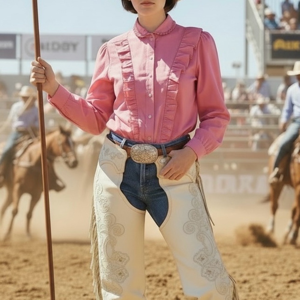 Vintage WRANGLER Pink Ruffle Western Button-Up Rodeo Queen Shirt